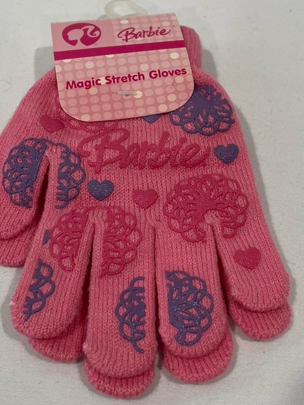 adidas Pink Stretch Knit Kids Gloves with Purple Accents